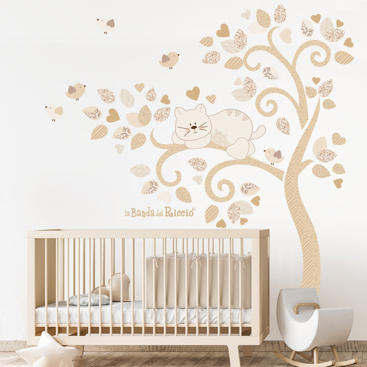 Albero vento con Gatto e Uccellini