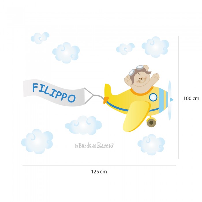 Adesivi murali bambini aeroplano con nome personalizzato
