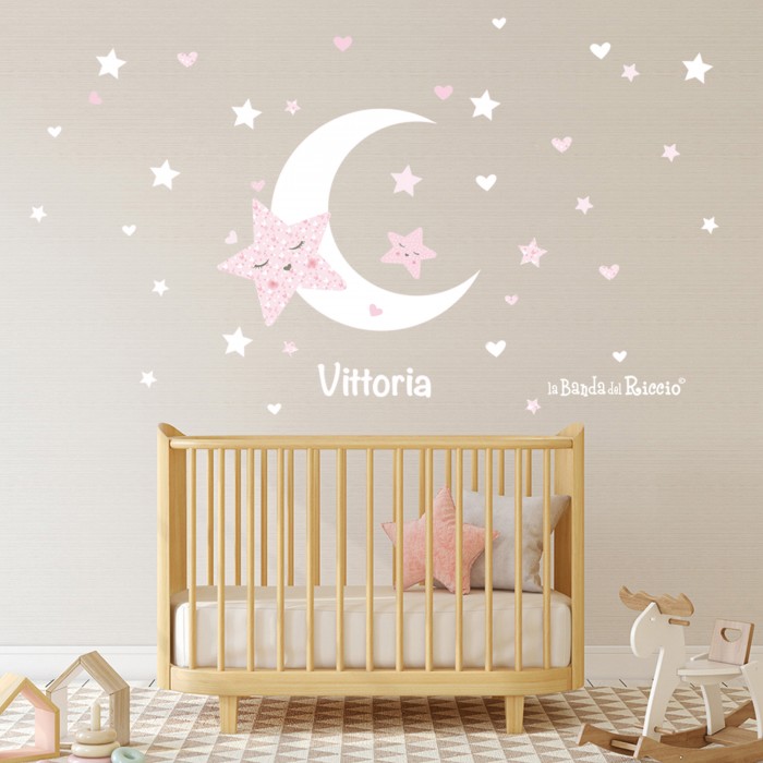 Stelle e Luna Adesivi murali per bambini - Uno spicchio di luna con tante  stelle