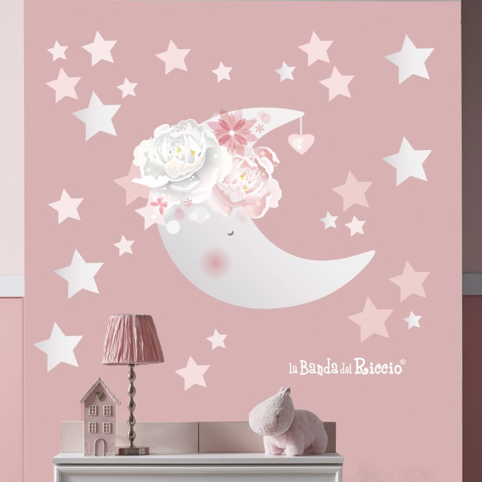 HPNIUB Adesivo da Muro Luna Rosa,84x42cm,Adesivi Murali Bambini  Ragazza,Nuvole Sticker da Muro Bambino,Stella Adesivi da Parete,Fiori  Decalcomanie per Camera da Letto Asilo Nido Decorazione Murale : :  Prima infanzia