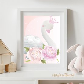 Baby Print Swan and peonies with Name