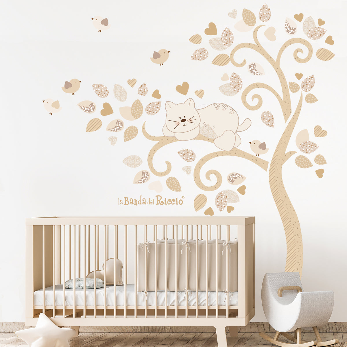 Albero vento con Gatto e Uccellini