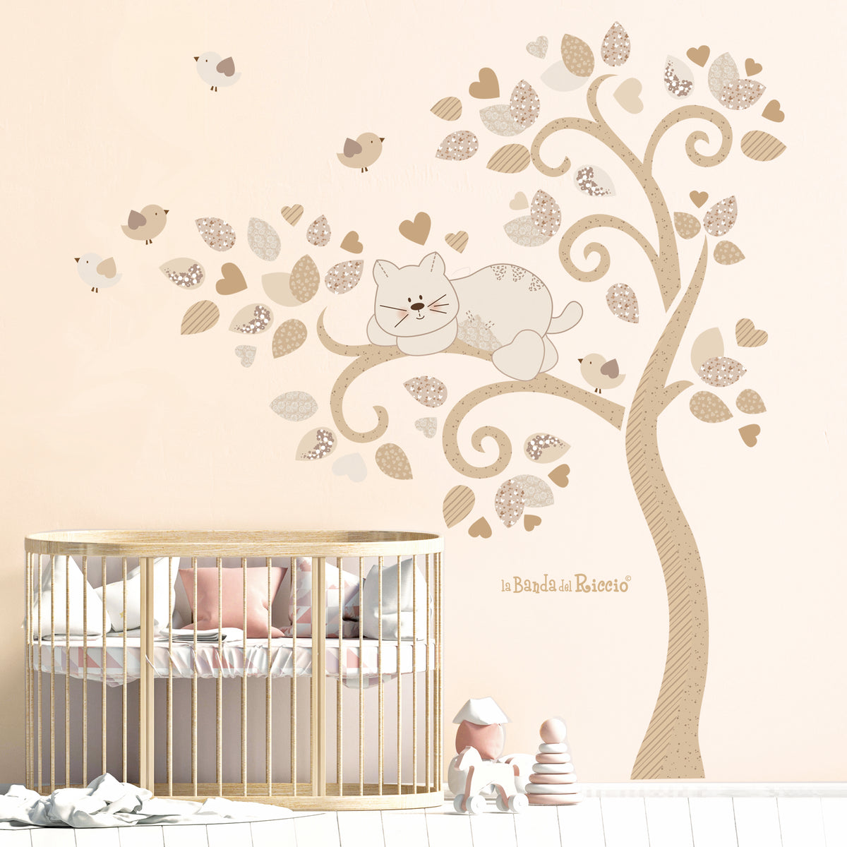 Albero vento con Gatto e Uccellini