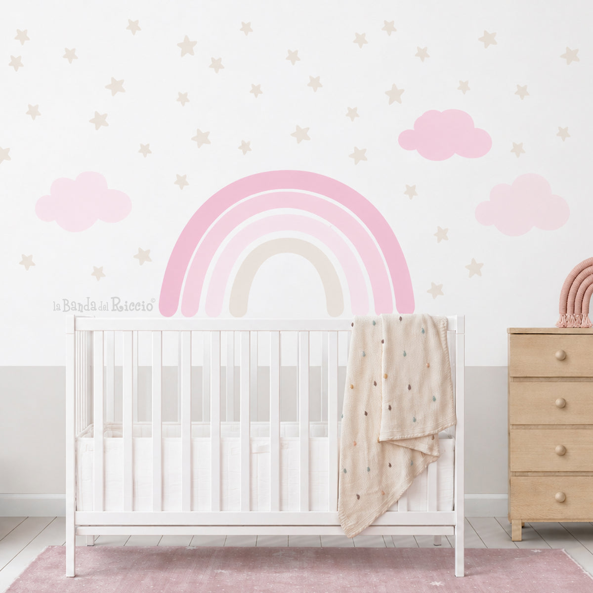 Arcobaleno con stelle toni rosa