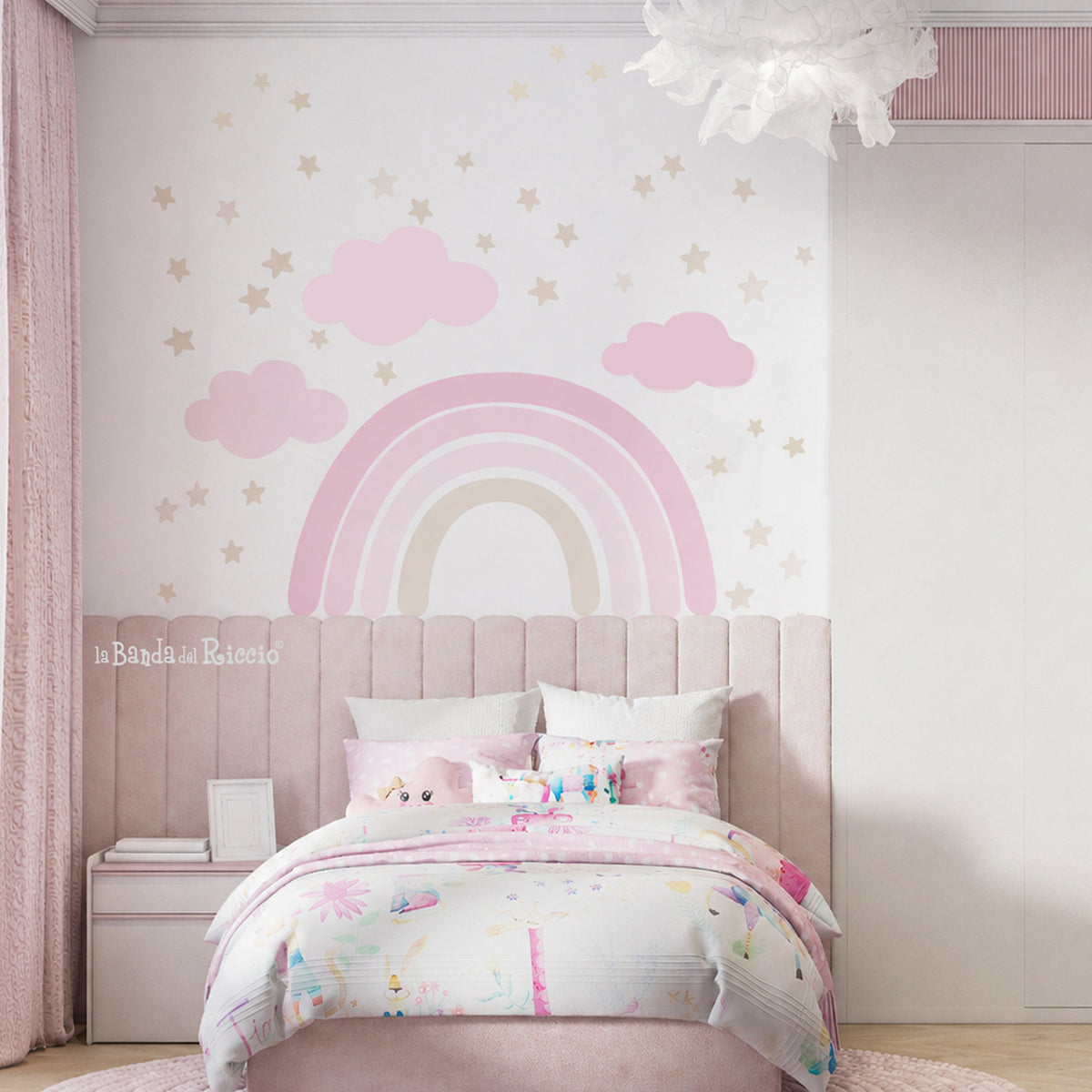 Arcobaleno con stelle toni rosa