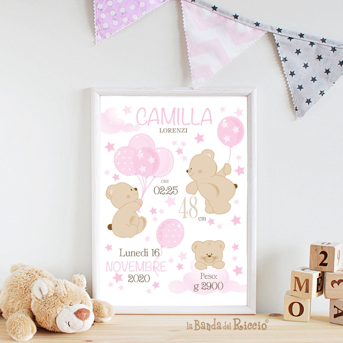 Quadretto nascita Bear Balloons