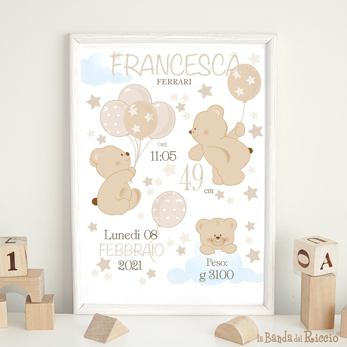 Quadretto nascita Bear Balloons