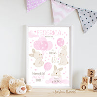 Personalised Birth Print, Bunny Balloons