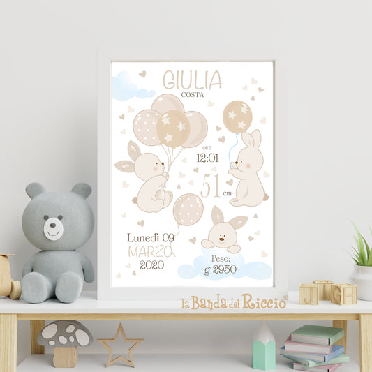 Quadretto nascita Bunny Balloons