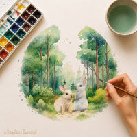 Sticker circolare Coniglietti nel Bosco
