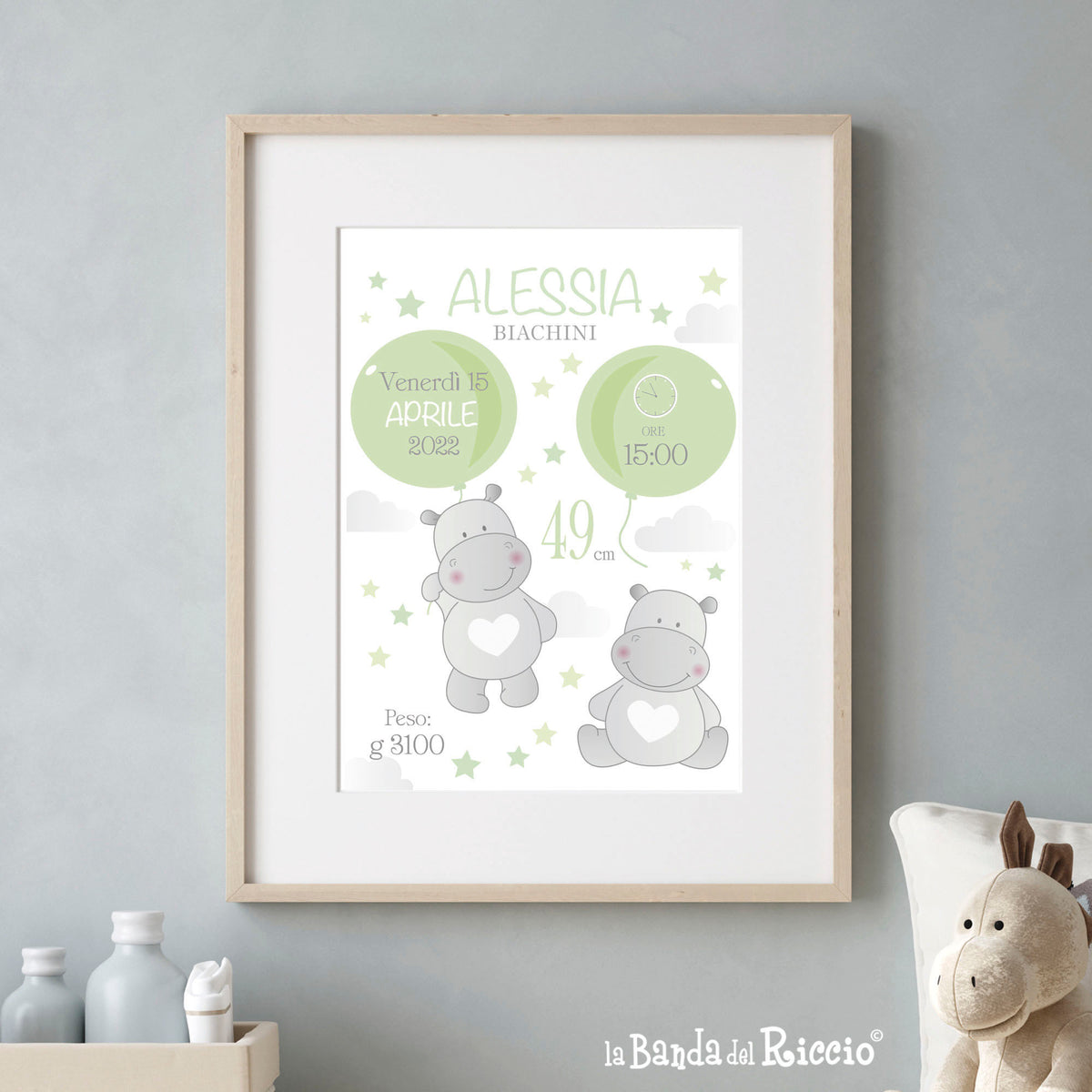 Quadretto nascita Hippo Balloons
