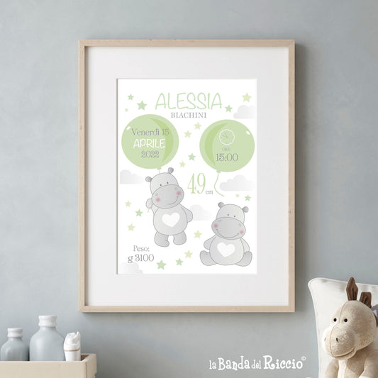 Quadretto nascita Hippo Balloons