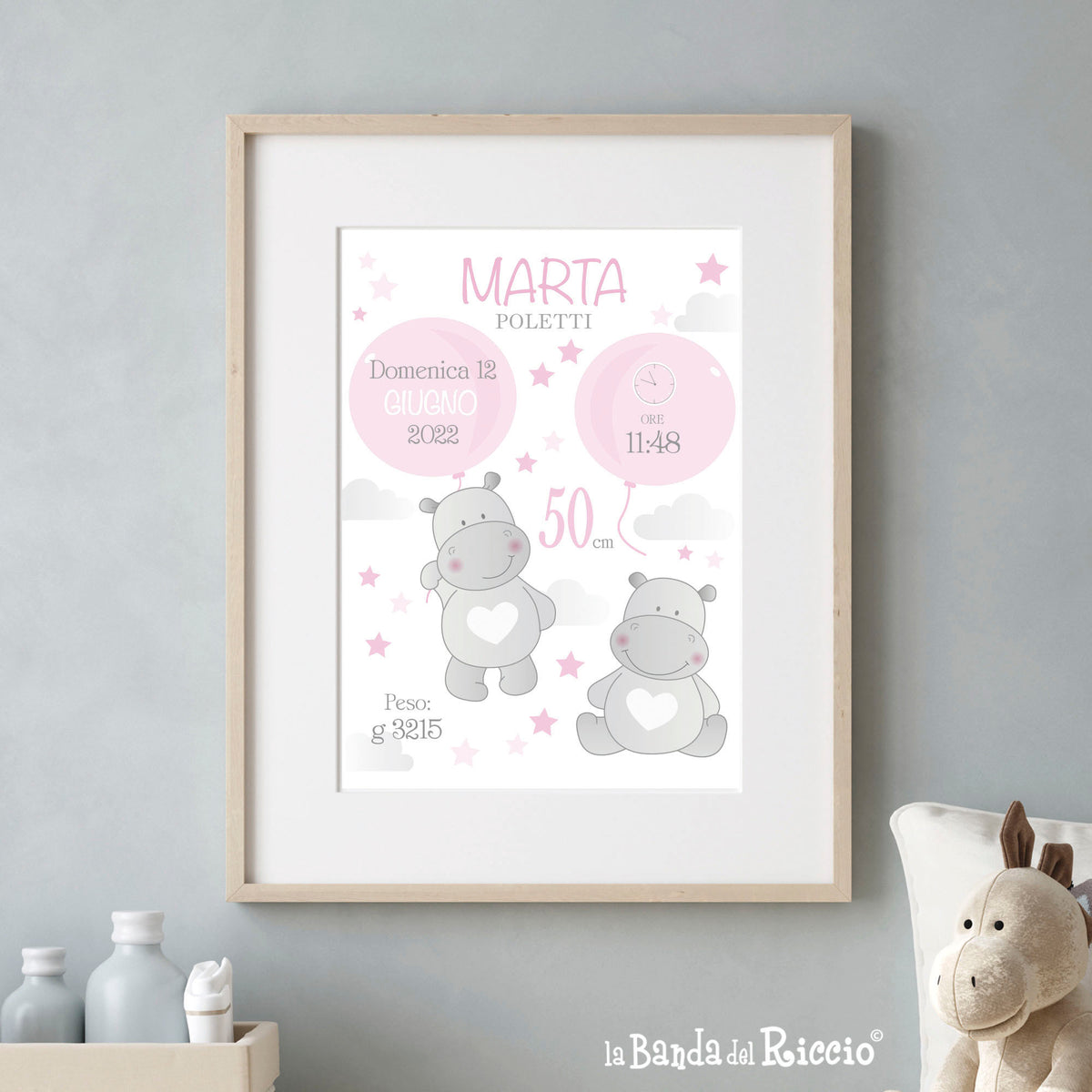 Quadretto nascita Hippo Balloons