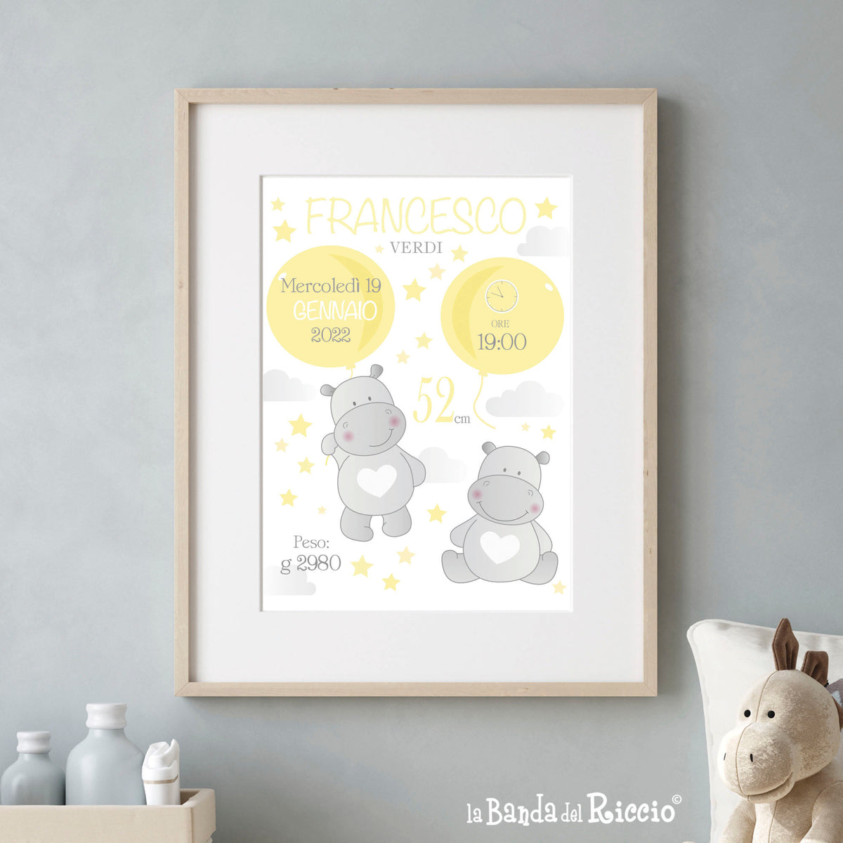 Quadretto nascita Hippo Balloons