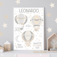 Personalized birth print Hot Air Balloons 4