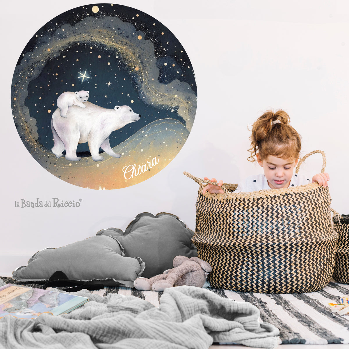 Polar Bears and Stars Circle Sticker