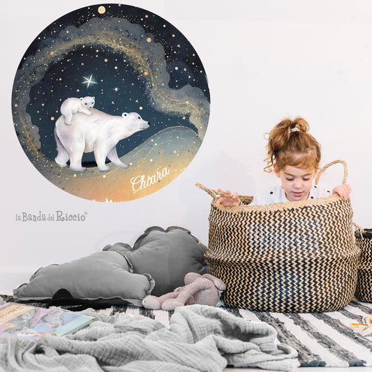 Sticker circolare Orsi polari e stelle
