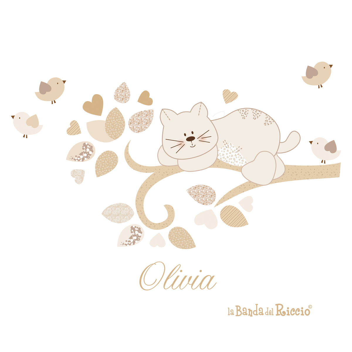 Branch with Cat and Birds
