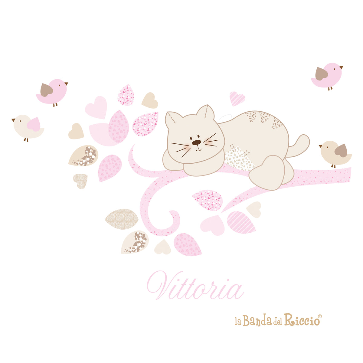 Branch with Cat and Birds