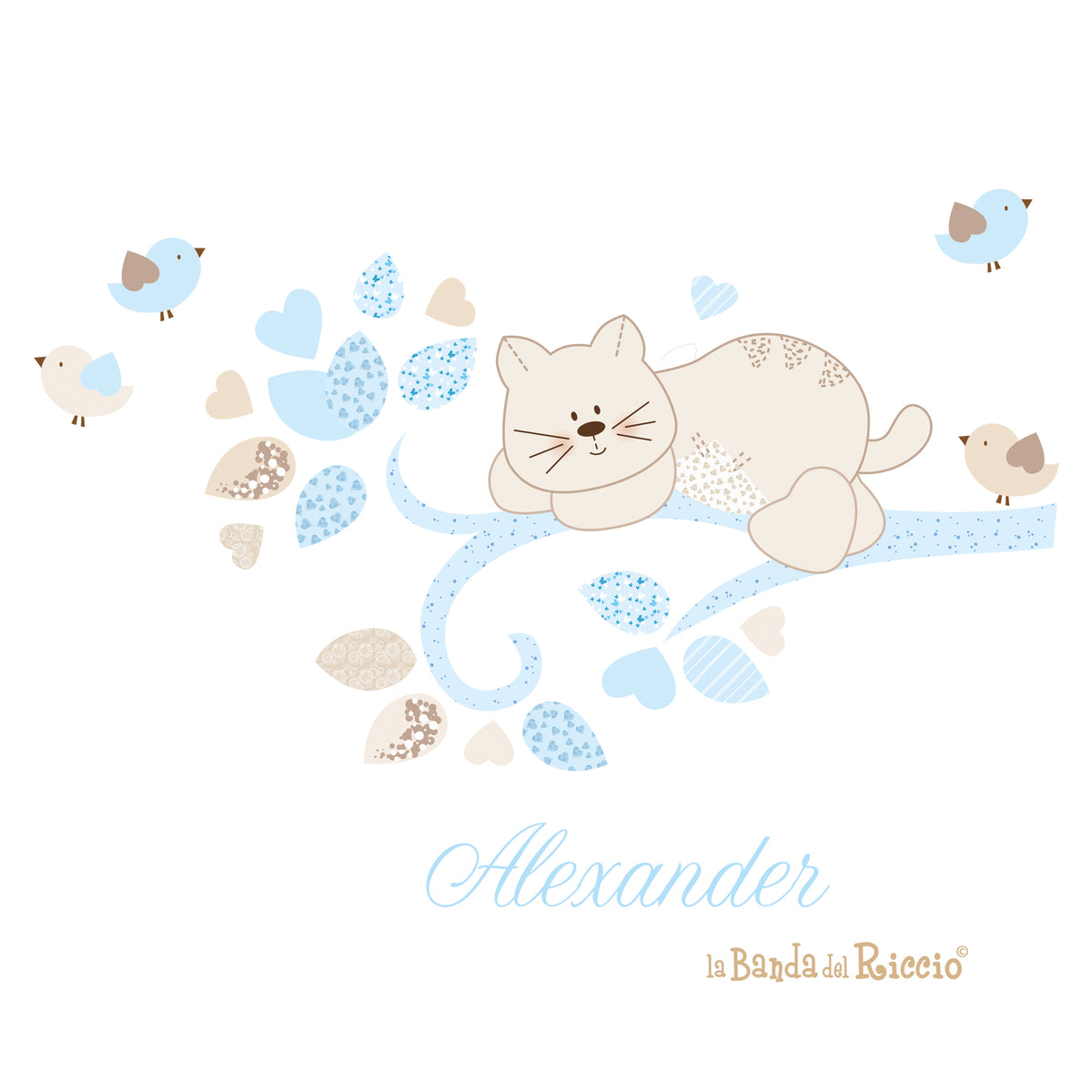 Branch with Cat and Birds