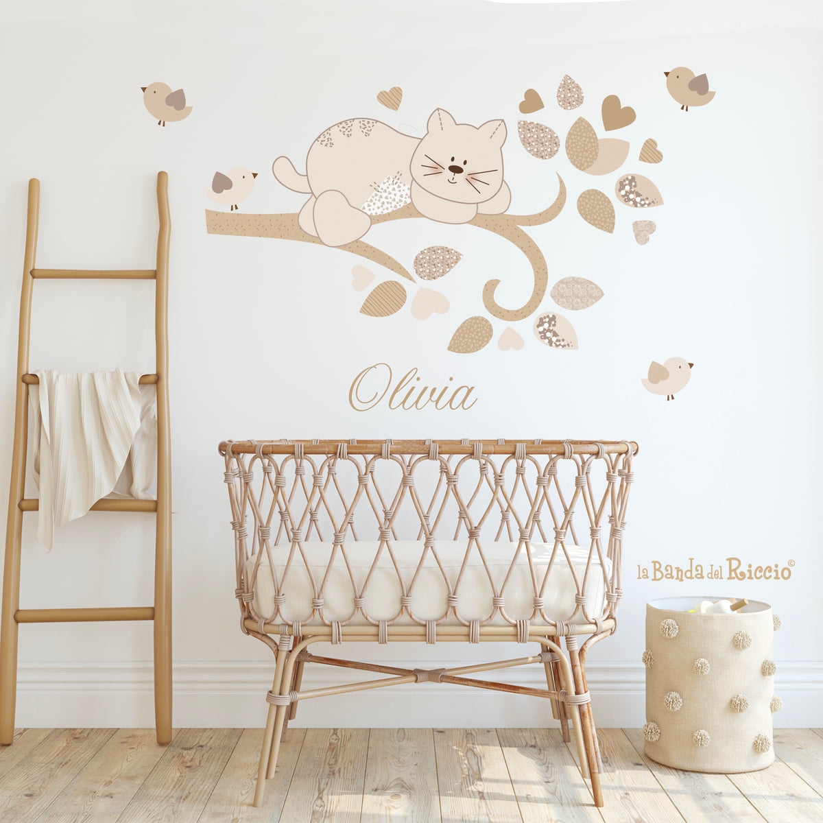 Branch with Cat and Birds