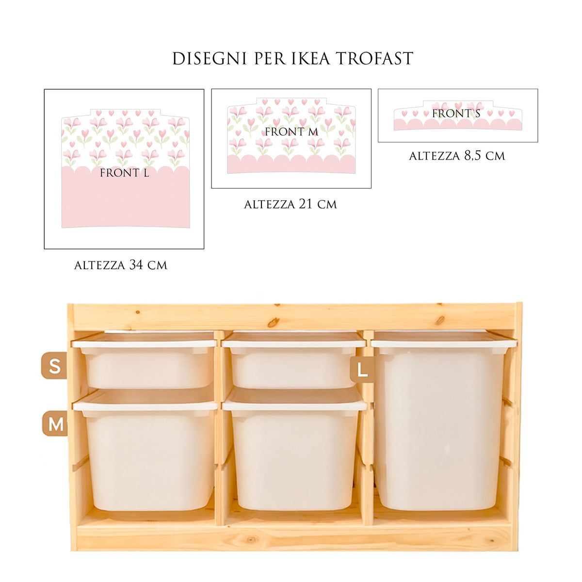 Adesivi per Contenitori IKEA Trofast Piccoli Fiori a Cuore