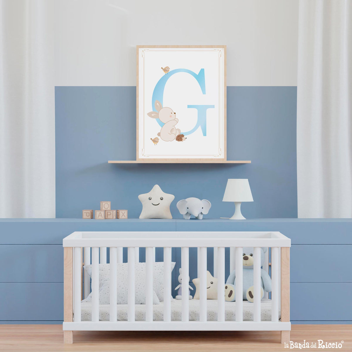 Nursery print Initial name with Bunny